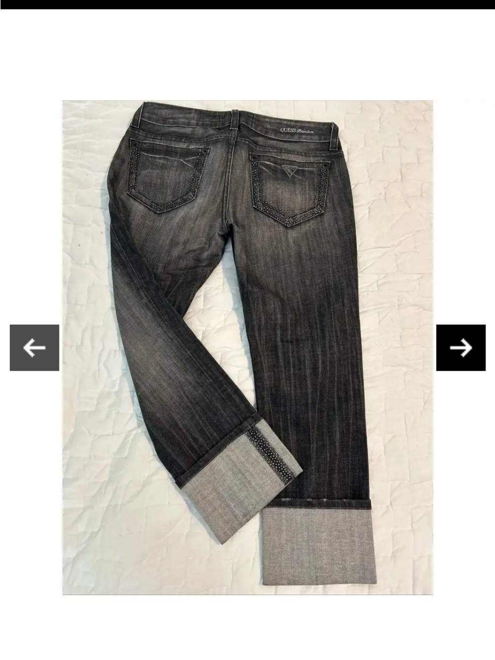 Guess Premium Low Rise straight leg washed black rhinestone embellished jeans 30 - Picture 3 of 13